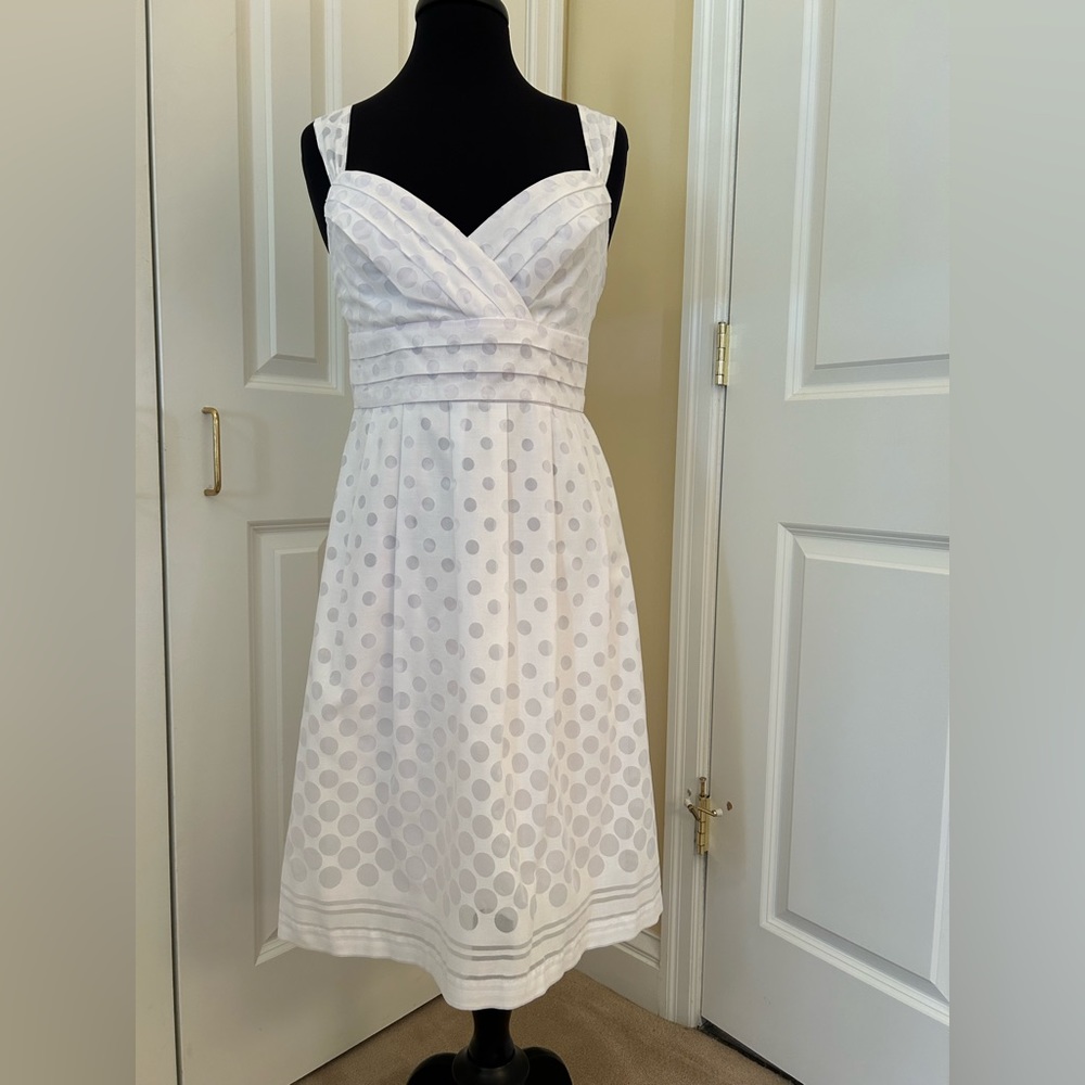 Ladies Dress, Sz 4. White on white with sheer polka dots. Easter/Vacation/Party.